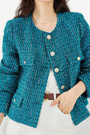 Chaqueta de mujer abierta de tweed azul oscuro